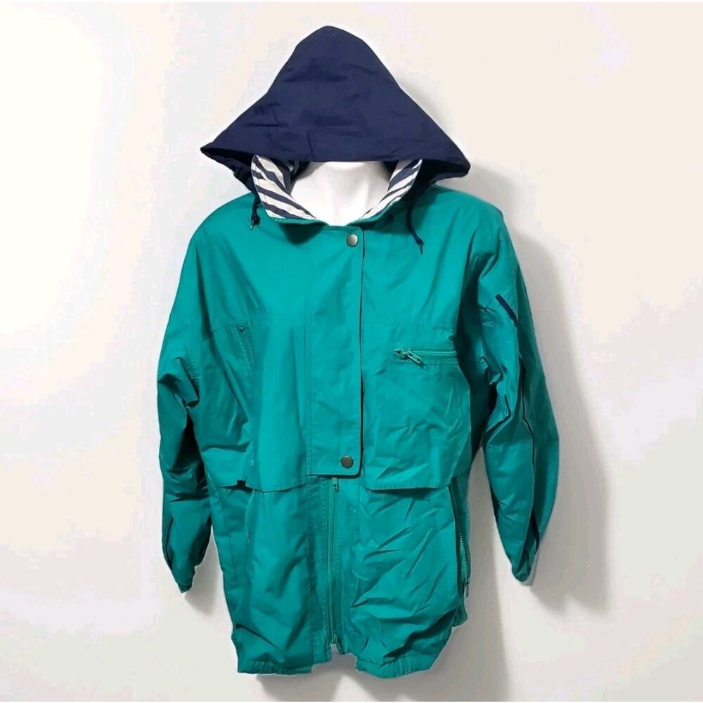 Vintage London Fog Winbreaker Rain Coat Jacket Teal Blue Mid Length XL 90/80's